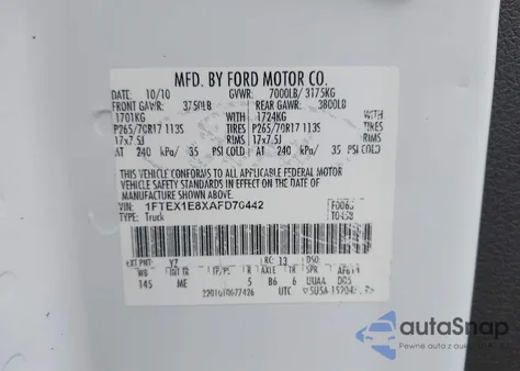 2010 Ford F-150 Stx/Xl/Xlt from USA, damaged, VIN 1FTEX1E8XAFD70442